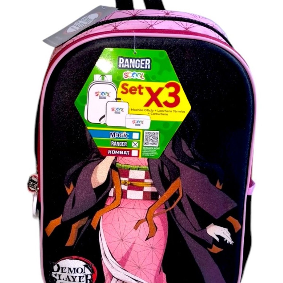 SCOOL - Mochila, lonchera y cartuchera 3 en 1 diseño: Nezuko Kimetsu no yaiba
