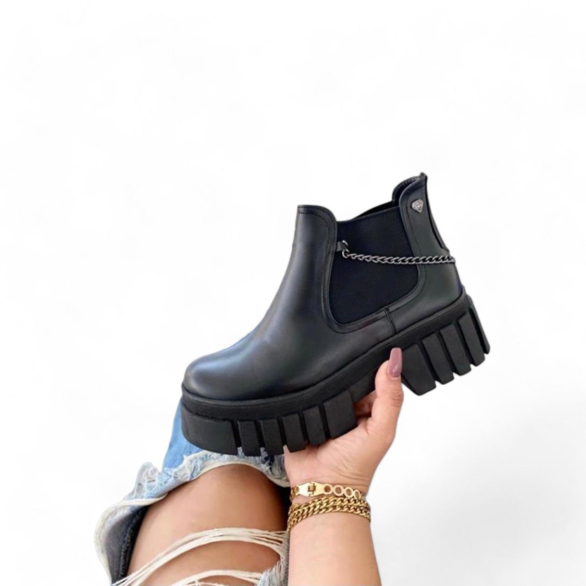 GENERICO - Botin mujer casual cadena planta 4 1299l-63 COLOR NEGRO