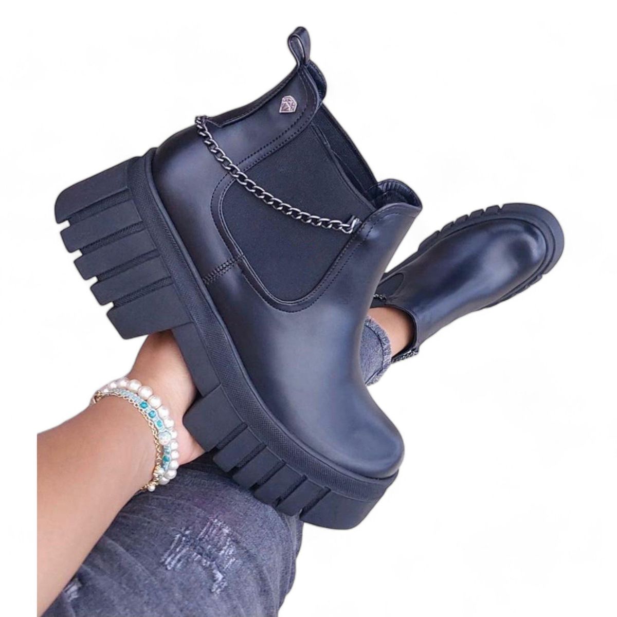 GENERICO - Botin mujer casual cadena planta 4 1299l-63 COLOR NEGRO