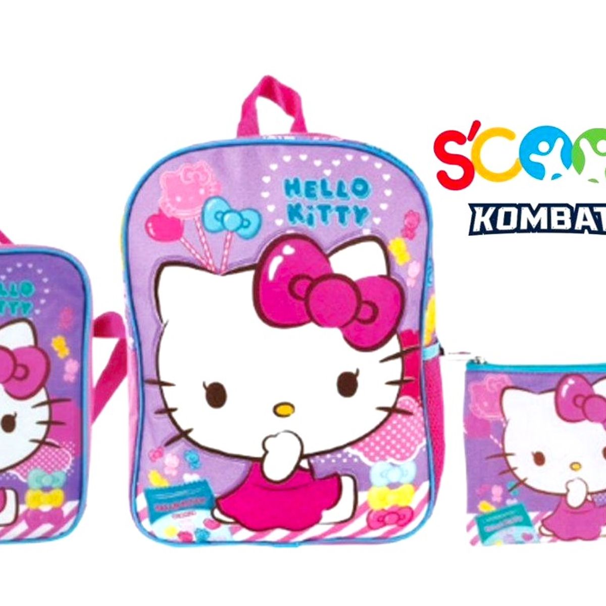 SCOOL - Mochila, lonchera y cartuchera Set 3 en 1 diseño: Hello Kitty lazos