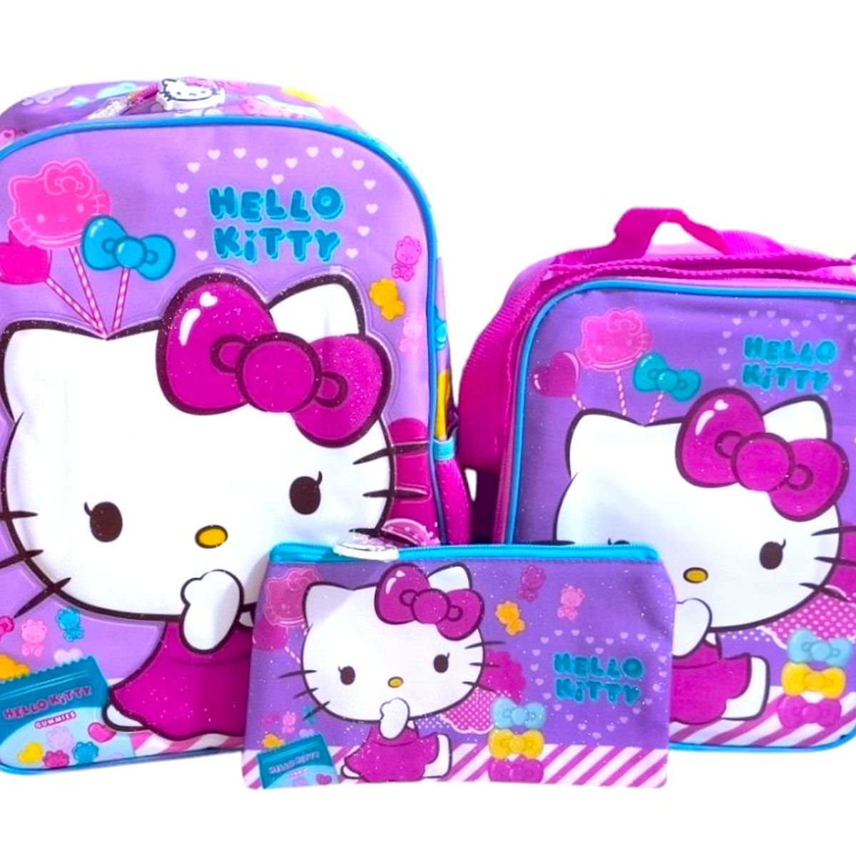 SCOOL - Mochila, lonchera y cartuchera Set 3 en 1 diseño: Hello Kitty lazos