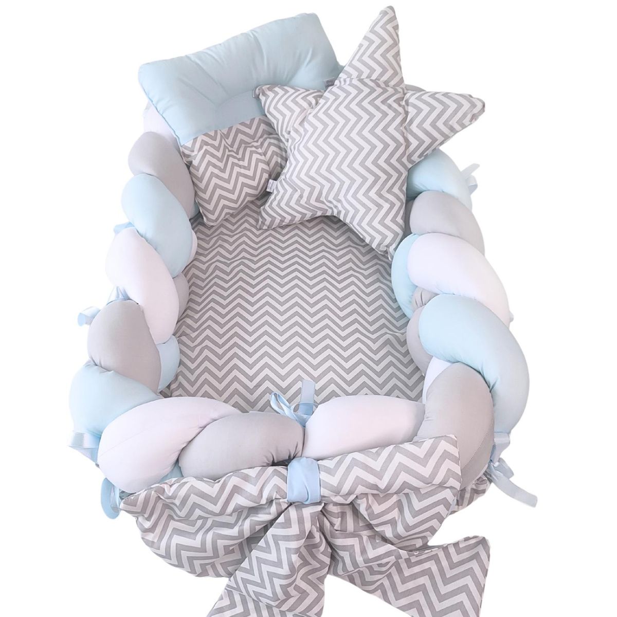 BABY MERINOS - Nido Colecho Trenzado Mar Celeste