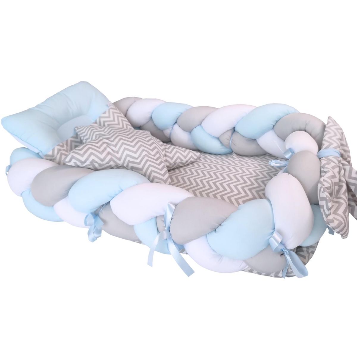 BABY MERINOS - Nido Colecho Trenzado Mar Celeste