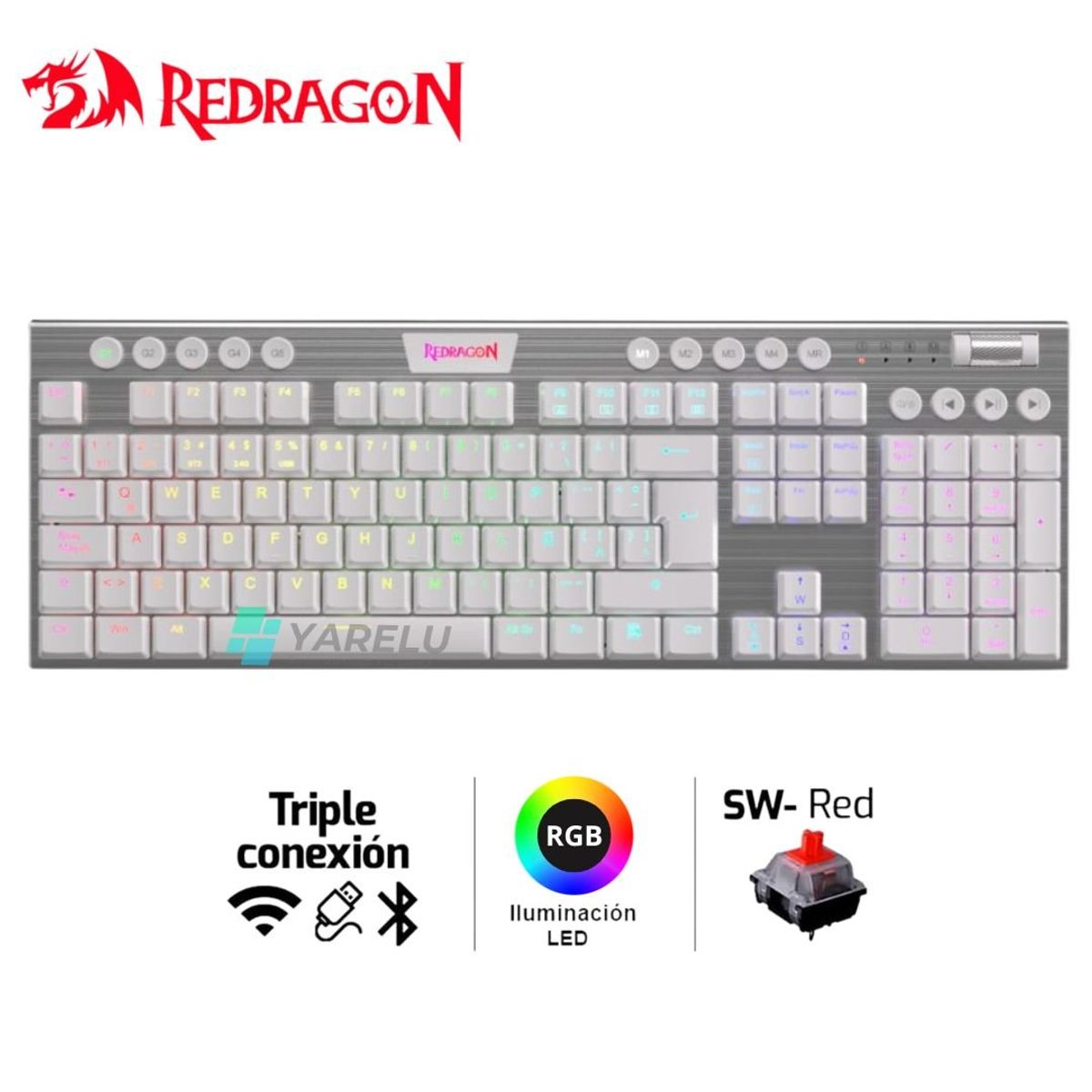 REDRAGON - Teclado Mecánico Redragon HORUS FS K619W-RGB-SP WHITE Cableado