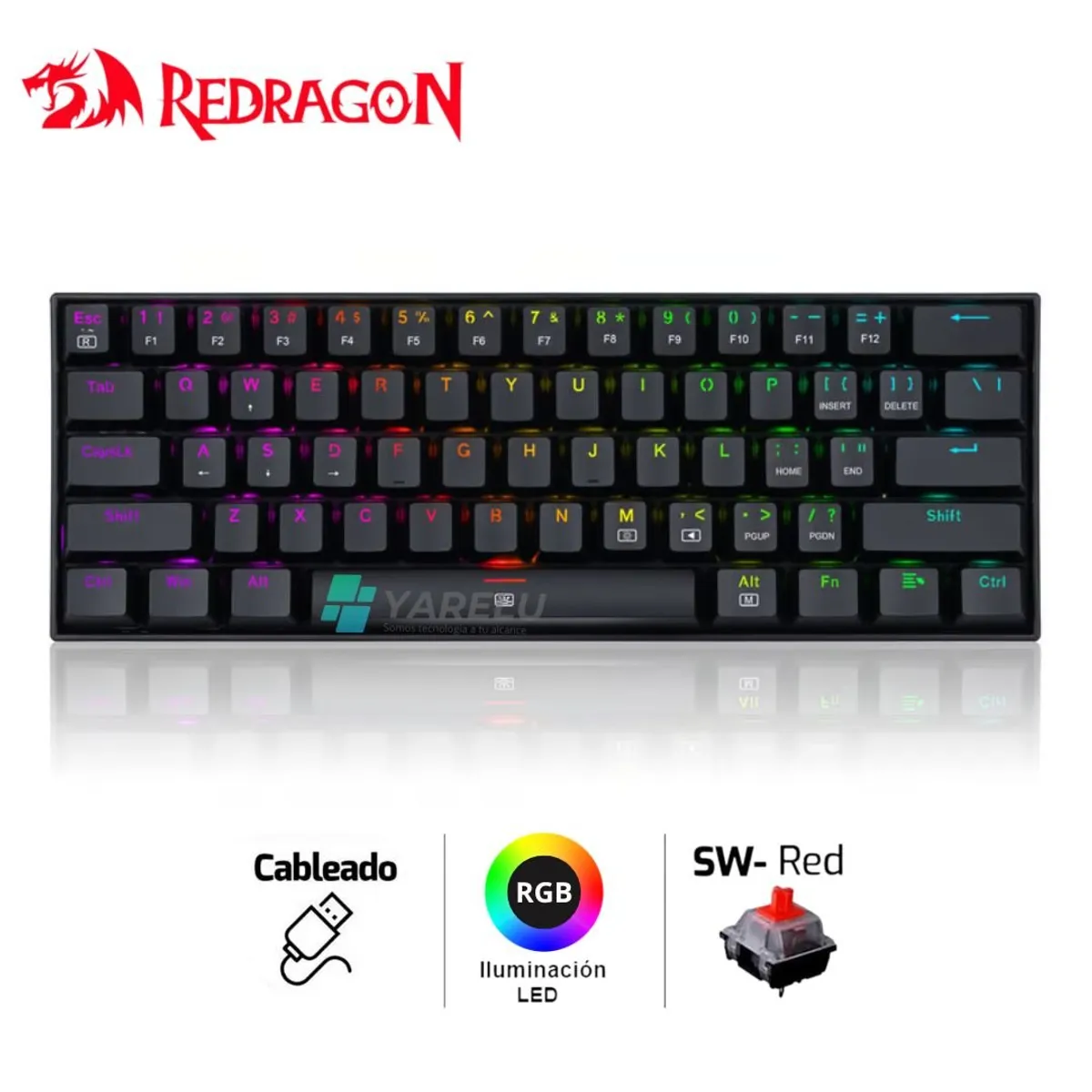 REDRAGON - Teclado Mecánico Redragon 60% DRAGONBORN Spanish K630RGB-RED SWITCH