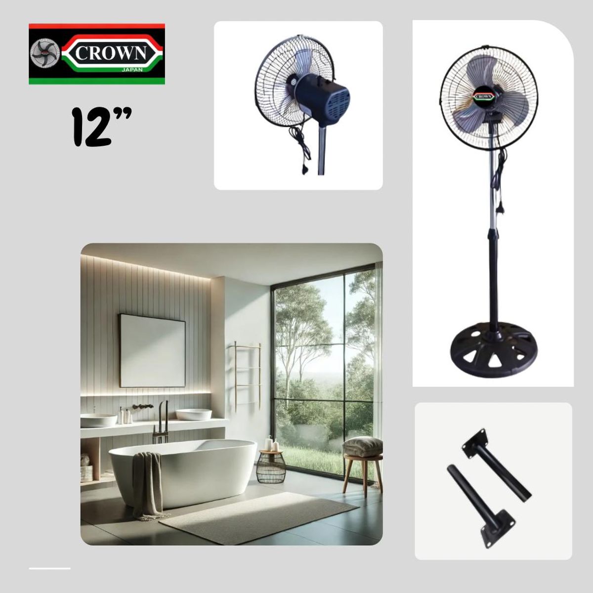 CROWN - Ventilador 3 en 1 Crown 12" con Movimiento Orbital