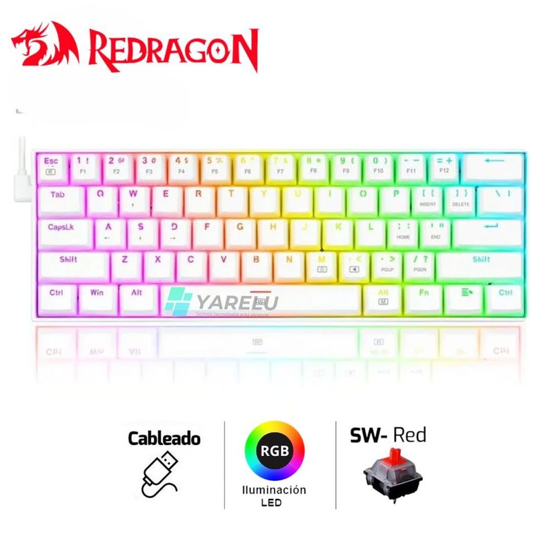 REDRAGON - Teclado Mecánico Redragon 60% DRAGONBORN Spanish K630W-RGB  RED SWITCH