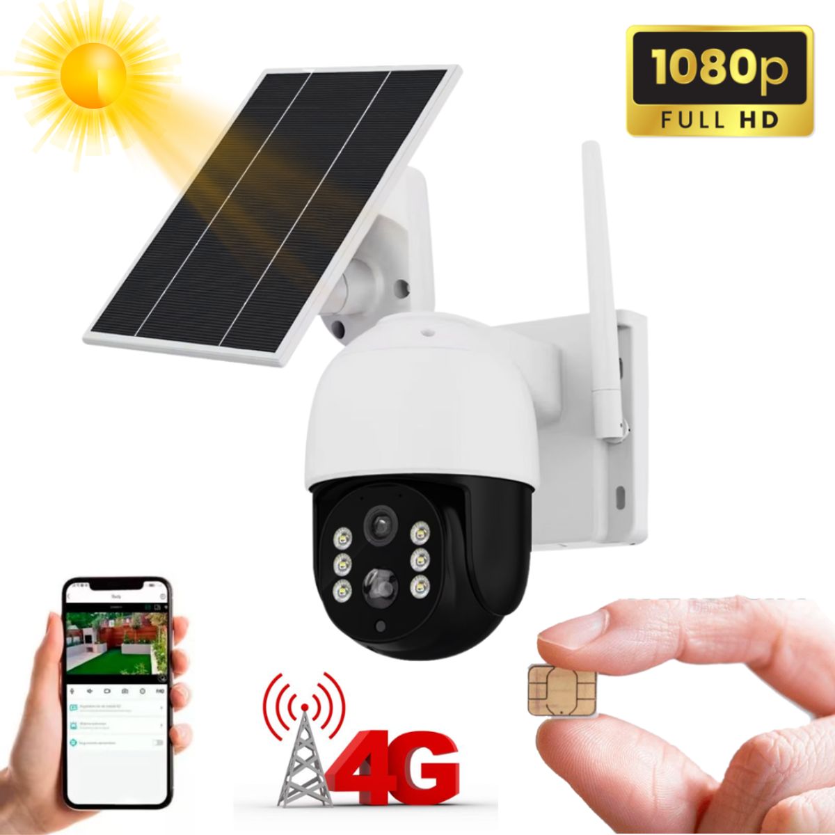 GENERICO - Camara de Seguridad Vigilancia Solar Para Exteriores con Tarjeta Sim CHIP 4G