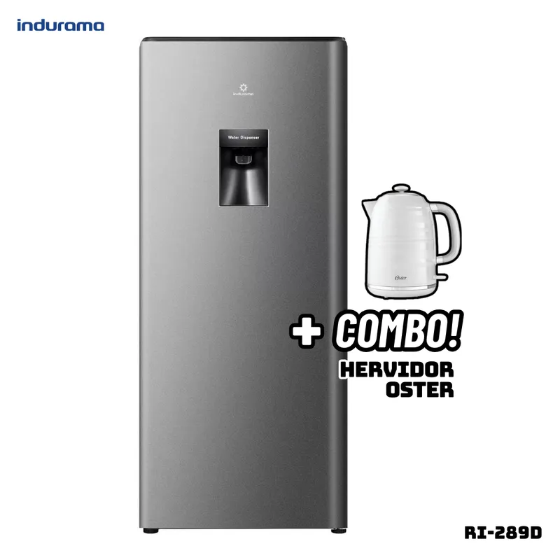 INDURAMA - REFRIGERADORA INDURAMA 177 L CON DISP DE AGUA PLATEADO - RI-289D + HERVIDOR OSTER BLANCO