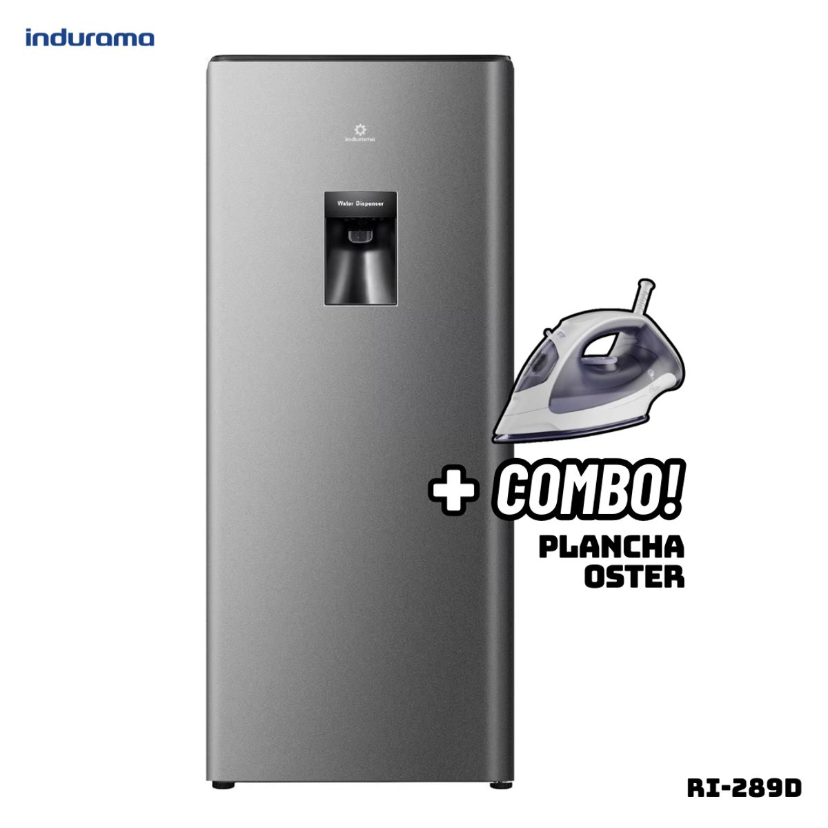 INDURAMA - REFRIGERADORA INDURAMA 177 L CON DISP DE AGUA PLATEADO - RI-289D + PLANCHA OSTER