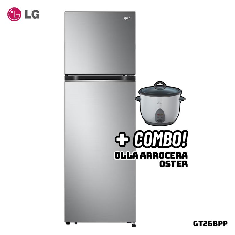 LG - REFRIGERADORA LG 264 L TOP FREEZER PLATEADO - GT26BPP + ARROCERA OSTER BLANCA