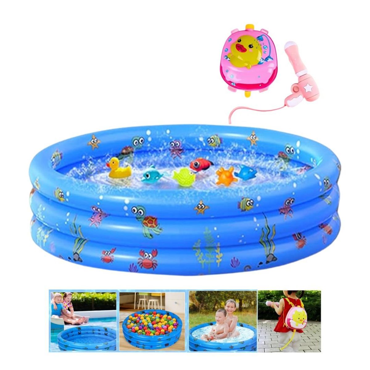 GENERICO - Piscina Inflable Mundo Marino XXL Celeste +Chisguete Patito
