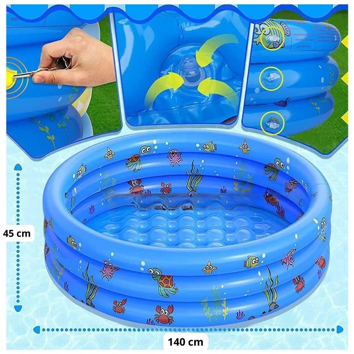 GENERICO - Piscina Inflable Mundo Marino XXL Celeste +Chisguete Patito