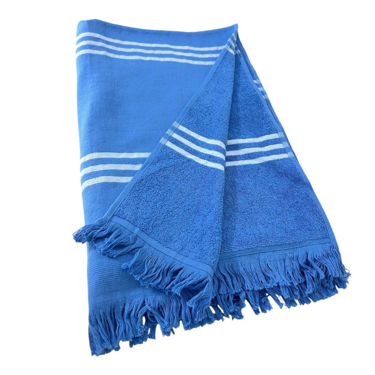 MAGE DISTRIBUTION - Toalla de Playa Turca Azúl Cielo con Líneas Blancas 90cm x 180cm