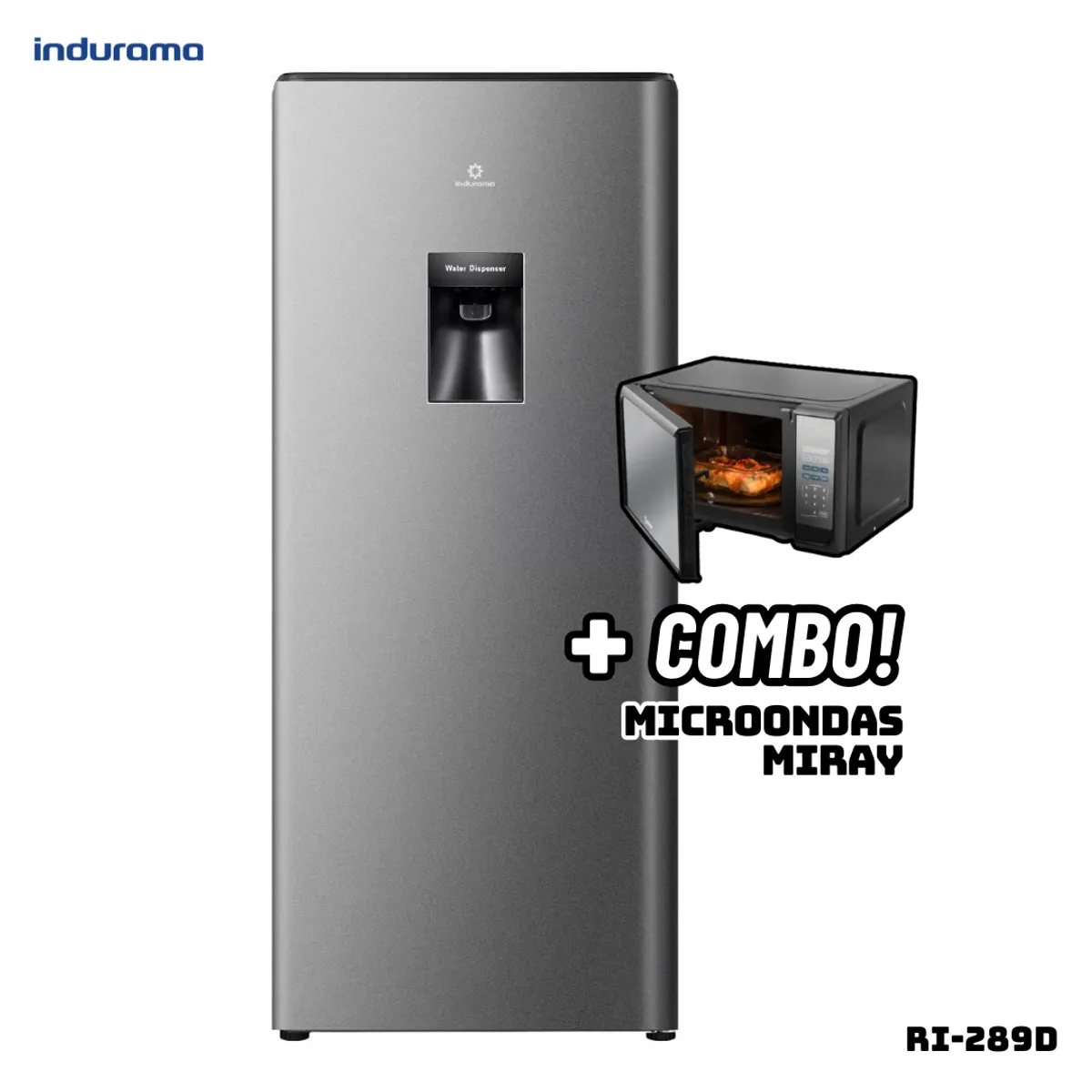 INDURAMA - REFRIGERADORA INDURAMA 177 L CON DISP DE AGUA PLATEADO - RI-289D + MICROONDAS MIRAY HMM-20N