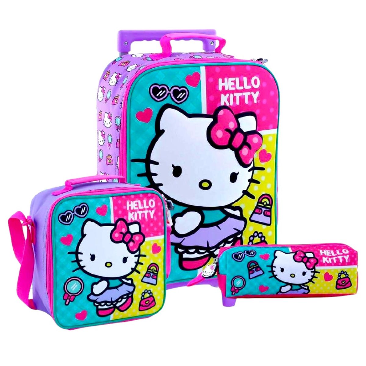 SCOOL - Mochila, lonchera y cartuchera Set 3 en 1 ruedas diseño: Hello Kitty