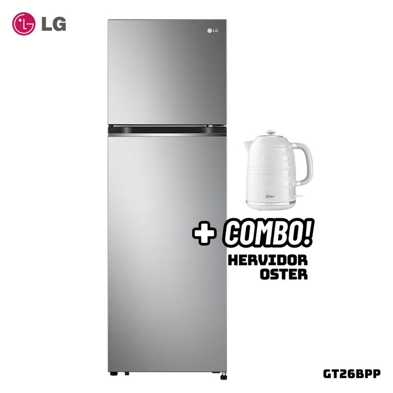 LG - REFRIGERADORA LG 264 L TOP FREEZER PLATEADO - GT26BPP + HERVIDOR OSTER BLANCO