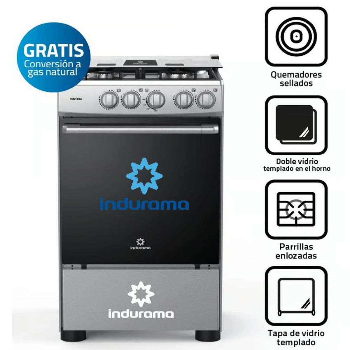 INDURAMA - COCINA INDURAMA FONTANA 4 HORNILLAS GRIS