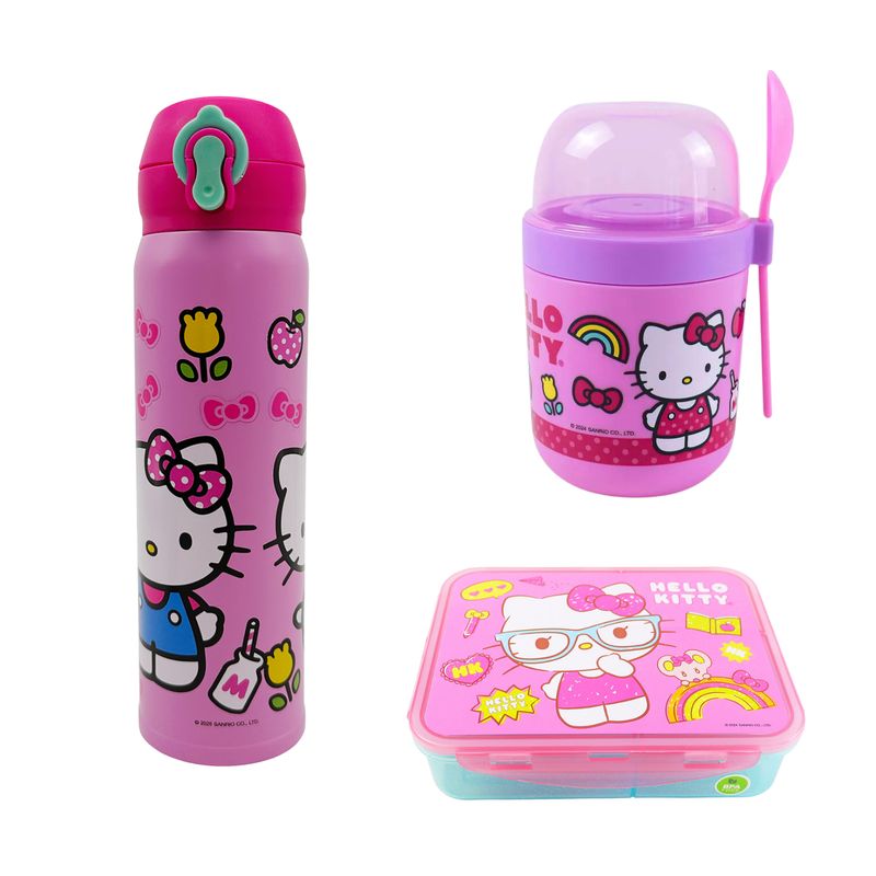SCOOL - Pack x3 - Botella Acero - Yogurera - Taper - Hello Kitty
