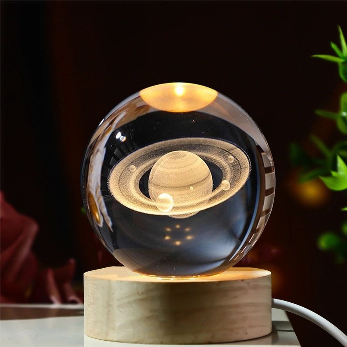 AURELA - GalacticSphere® - Bola de Cristal 3D con Diseño de Sistema Solar con Iluminación y Base de Madera