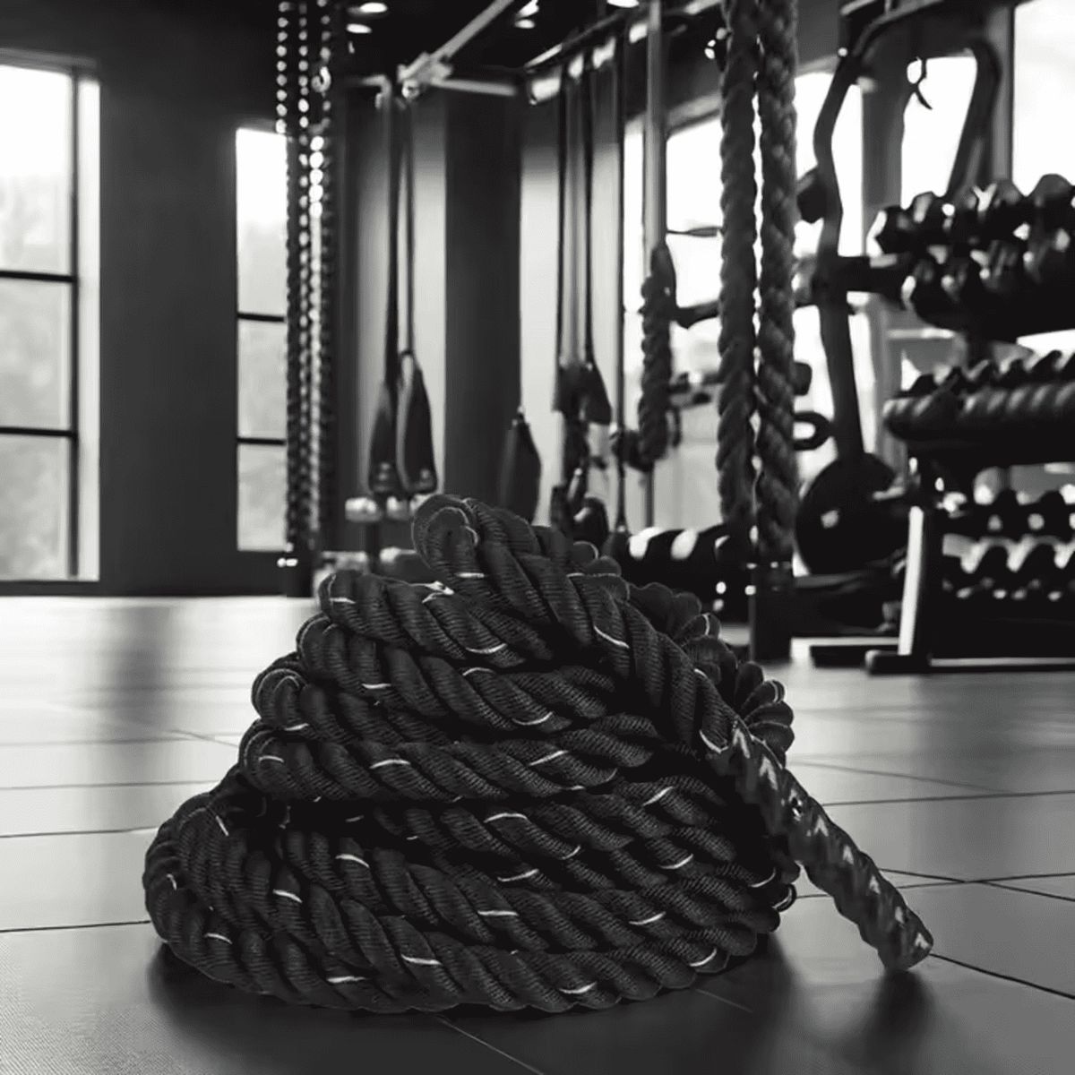 REAL FITNESS PERU - Soga de crossfit 15 y 9mt + soporte de pared para cuerdas de batalla