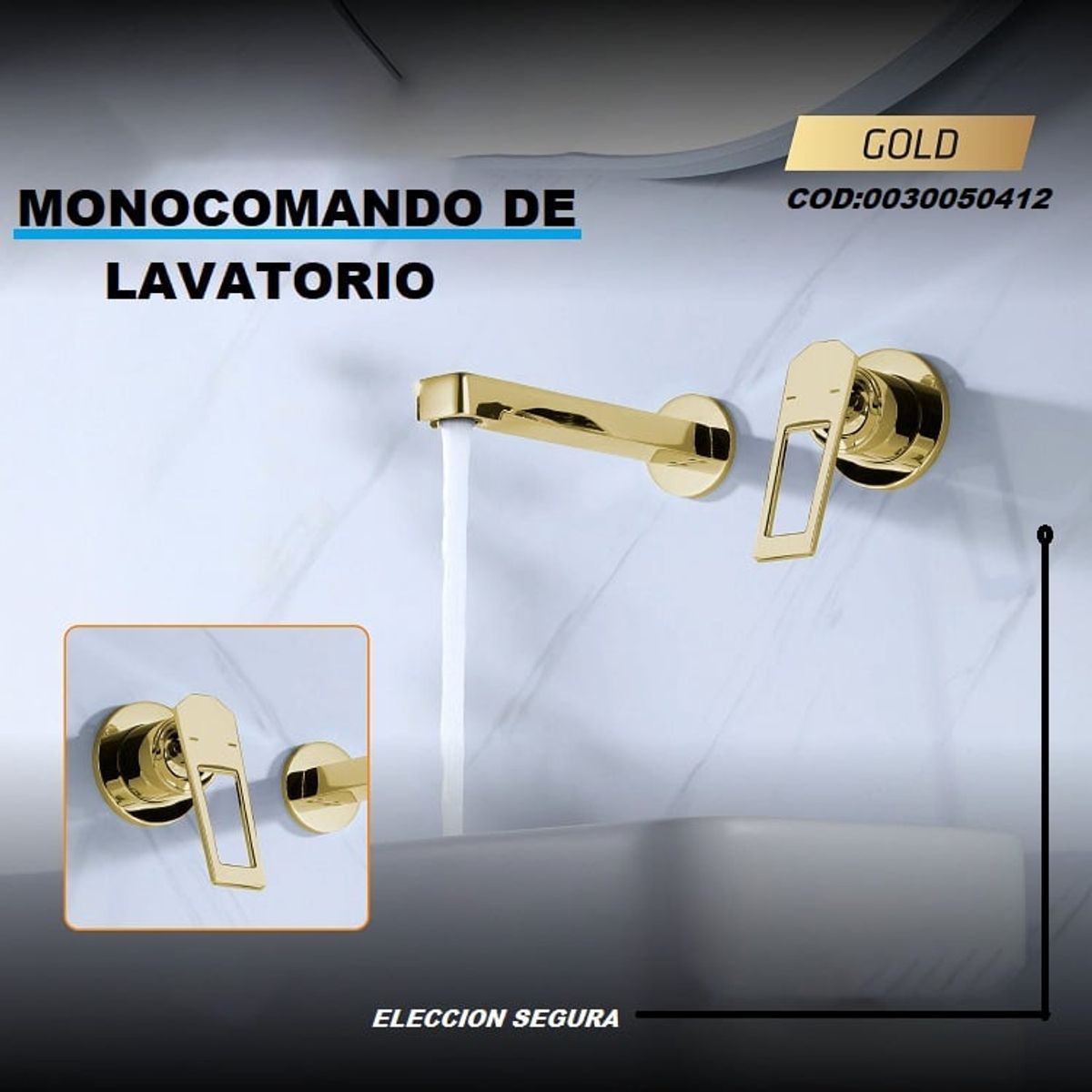 FRATELLI - MEZCLADORA MONOCOMANDO DE LAVATORIO  A PARED DORADO