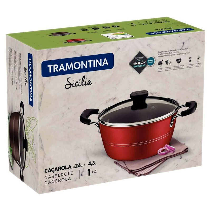 TRAMONTINA - Olla 24 cm Sicilia Roja 20402/724 Tramontina - Resistente y Funcional