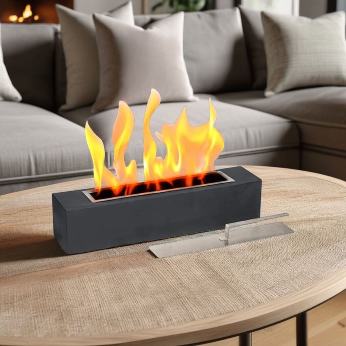 AURELA - FireStone - Centro de Llama de Mesa de Hormigón con Estilo Minimalista