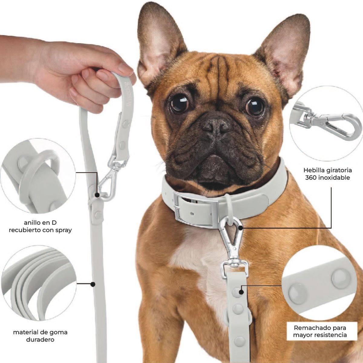 S&T - Correa y Collar PVC Impermeable Para Perros Gris - Talla M
