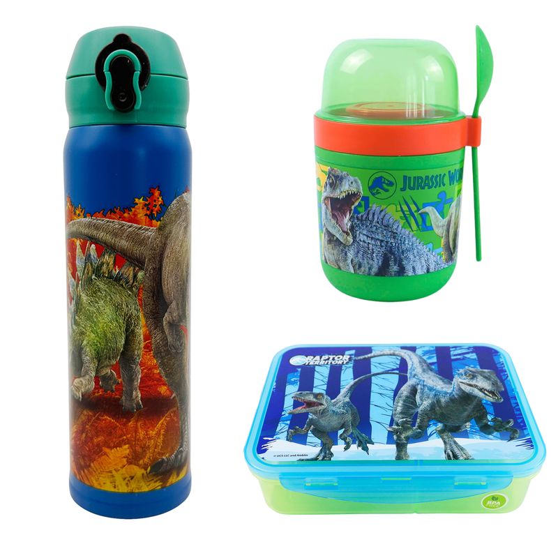 SCOOL - Pack x3 - Botella Acero - Yogurera - Taper - Jurassic