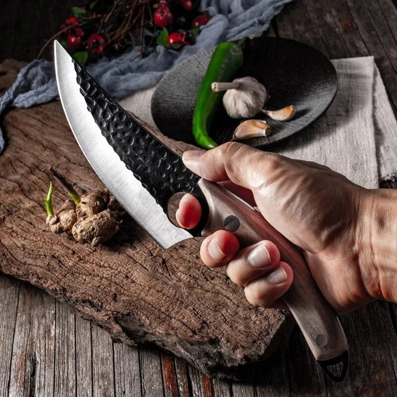 AURELA - Hokkaido - Cuchillo de Chef Forjado a Mano con Funda de Cuero