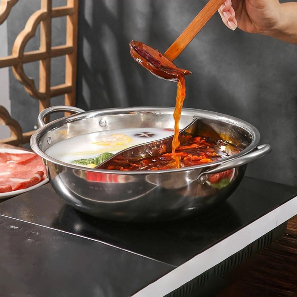 AURELA - DualChef™ - Olla de Acero Inoxidable con Compartimentos Divididos