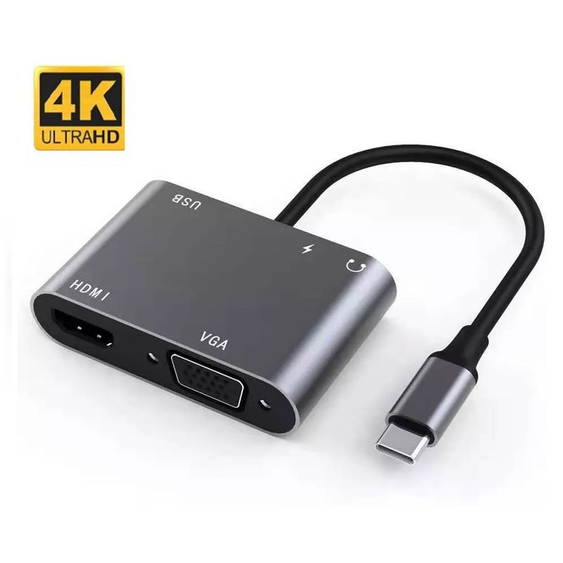 OEM - Adaptador Hub 5 en 1 Tipo C a HDMI 4K /Vga /USB /Audio 3.5mm /PD100W
