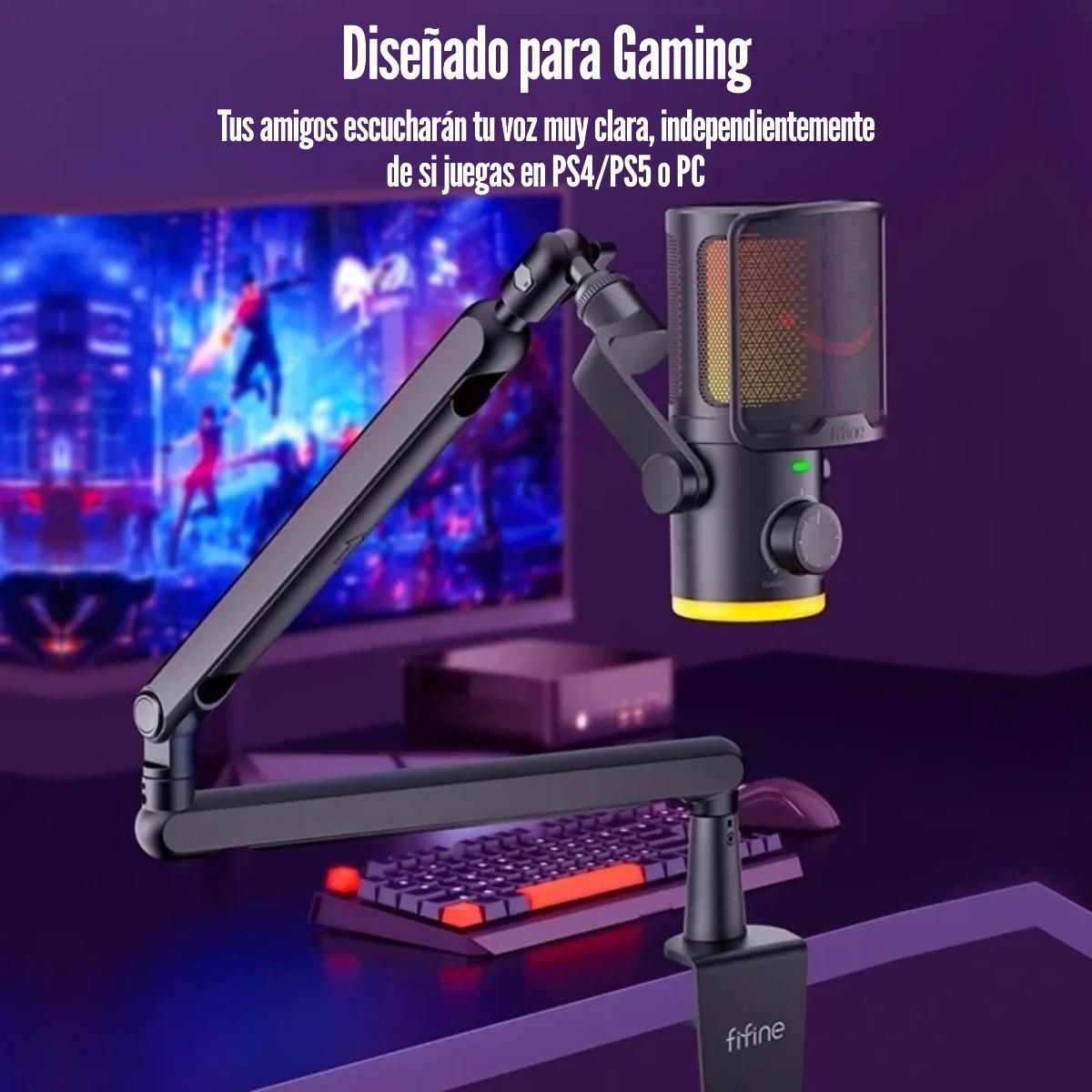 FIFINE - Fifine - Micrófono Ampligame TAM6 RGB USB Incluye Brazo - Black
