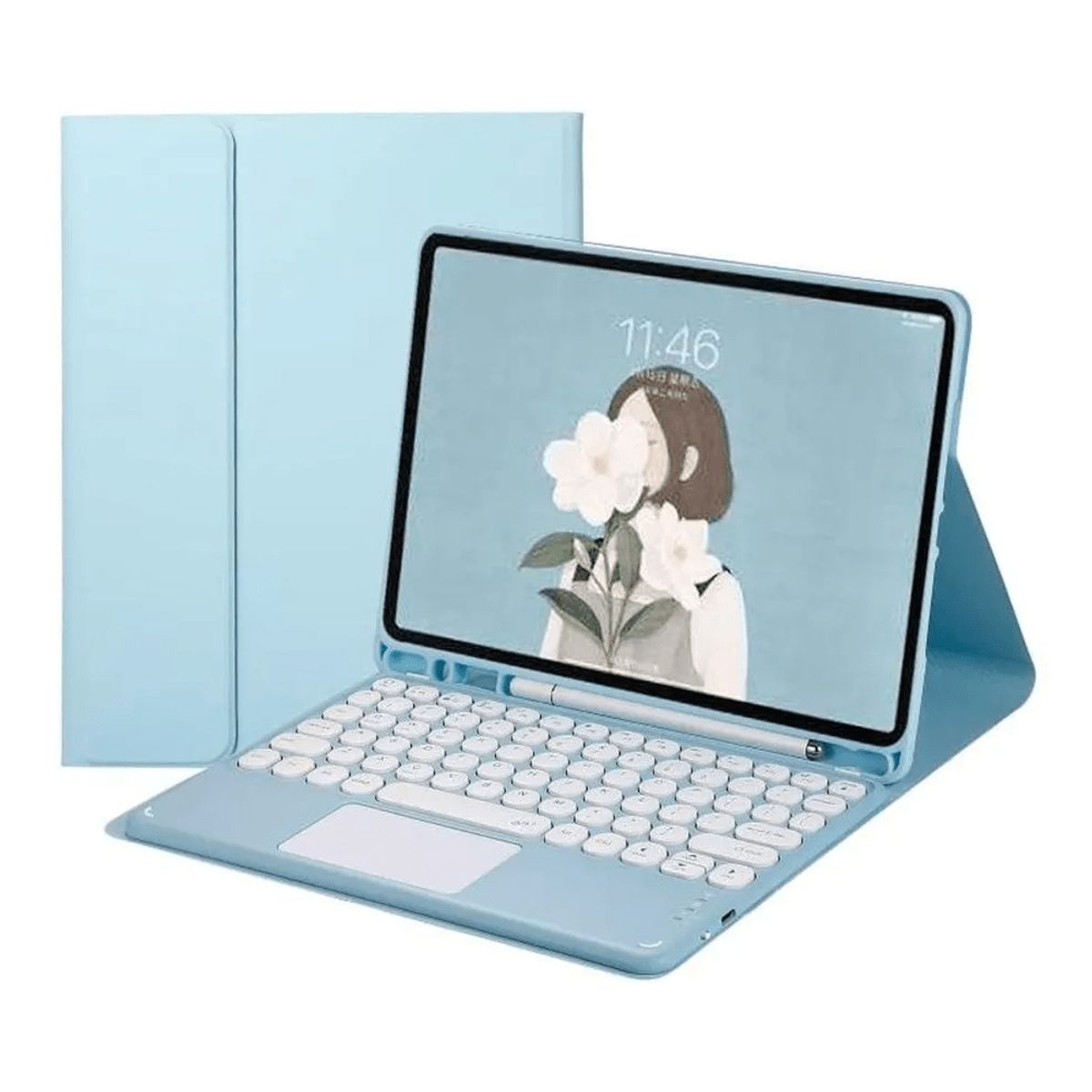 GENERICO - Funda con Teclado Touch para Samsung Tab A8 Celeste Resistente