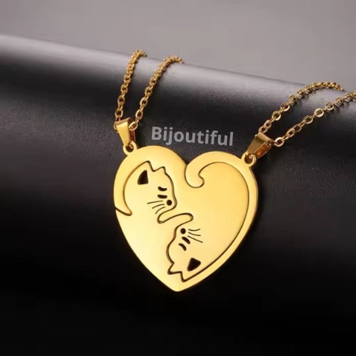 GENERICO - Collar Parejas Novios Acero Inox Cuero Yin Yang Gato Amistad Lover