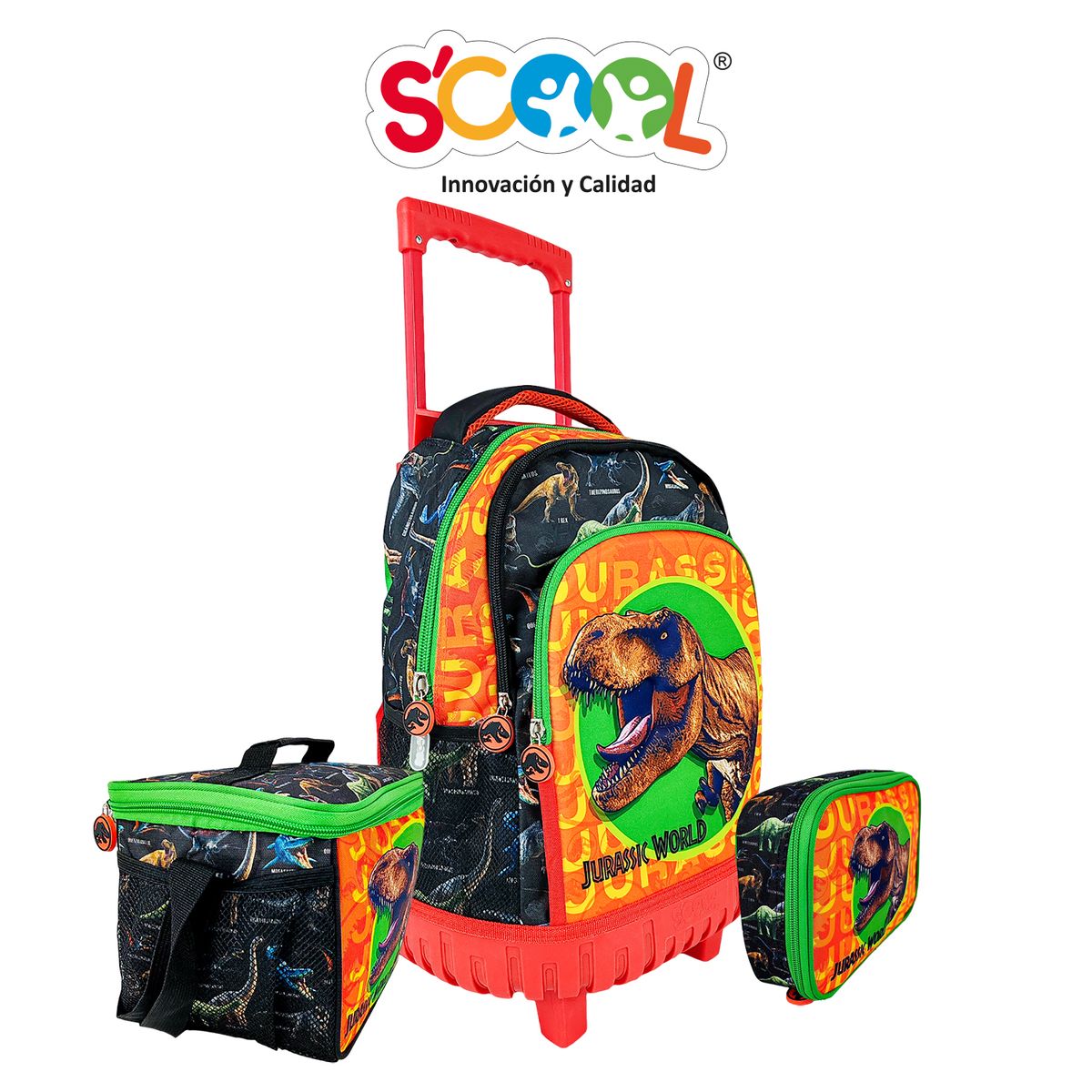 SCOOL - PACK DE MOCHILA  LONCHERA Y CARTUCHERA JURASSIC WORLD