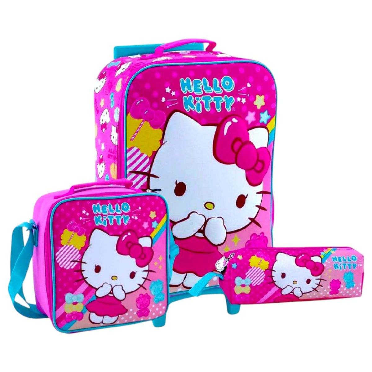 SCOOL - Mochila, lonchera y cartuchera 3 en 1 con ruedas diseño: Hello Kitty