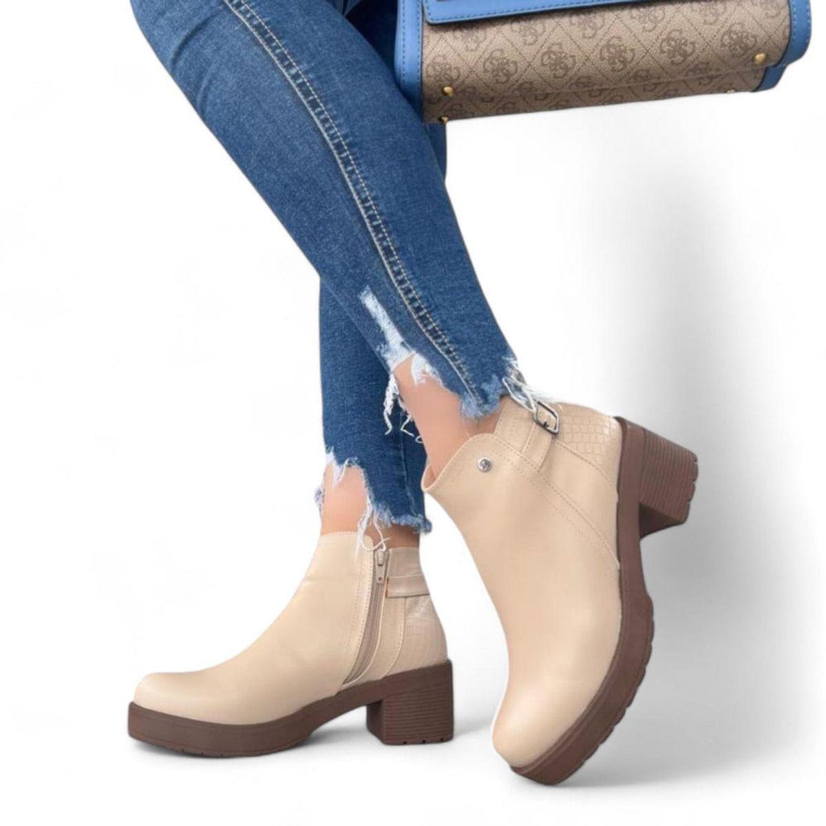GENERICO - botin mujer formal taco 5 Plt goma 015L-55 color beige.-