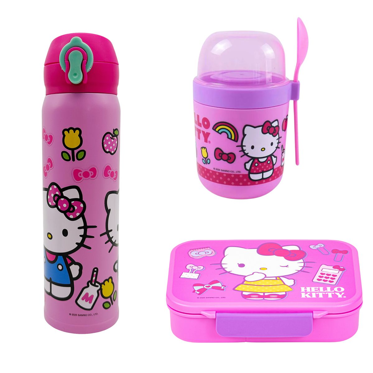 SCOOL - Pack x3 - Botella Acero - Yogurera - Taper Tipo Bento - Hello Kitty