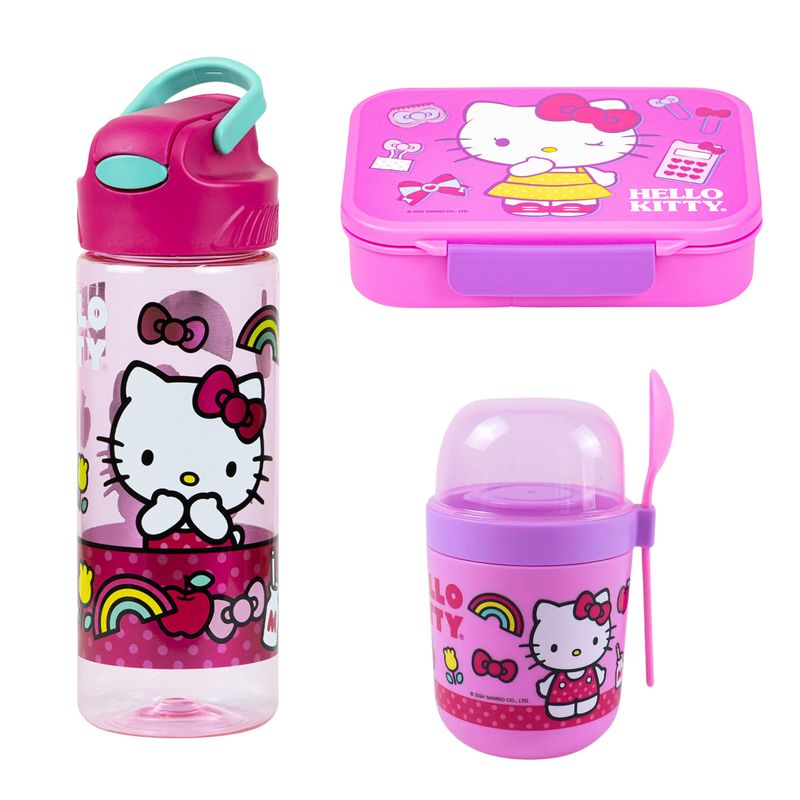 SCOOL - Pack x3 - Botella Push - Yogurera - Taper Tipo Bento  - Hello Kitty