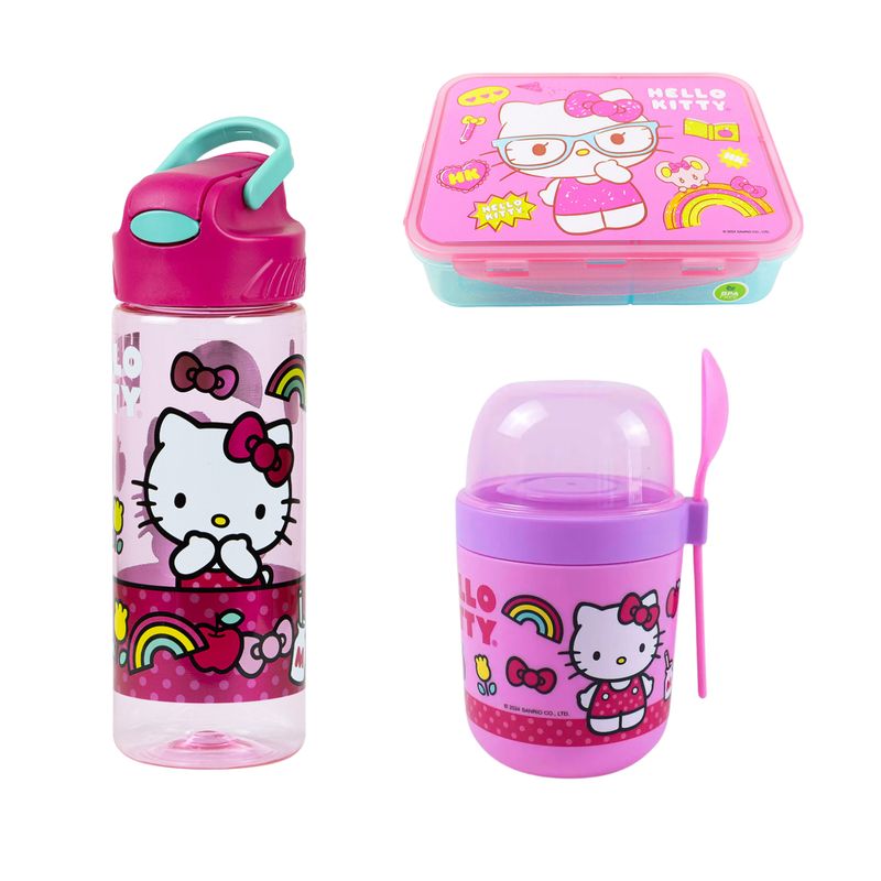 SCOOL - Pack x3 - Botella Push - Yogurera - Taper  - Hello Kitty