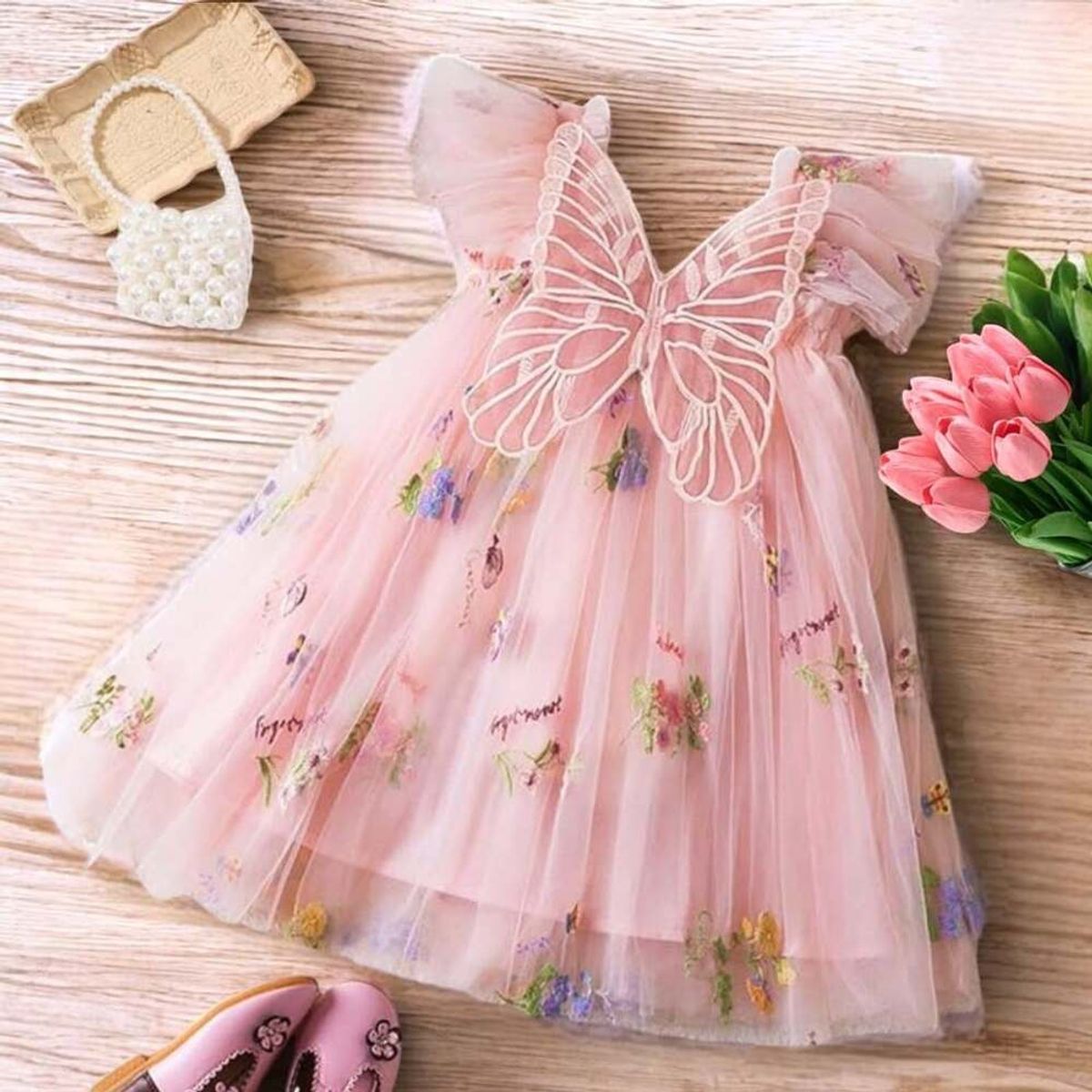 GENERICO - VESTIDO PARA BEBE DE MARIPOSA CON BORDADO