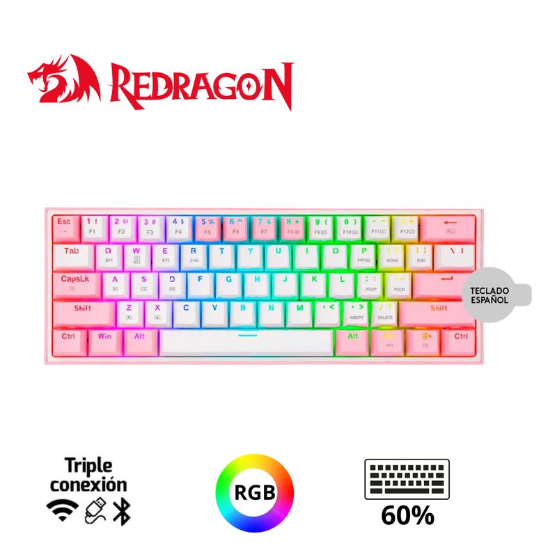 REDRAGON - Teclado Redragon FIZZ PRO Wireless Spanish K616-RGB-PW WHITEPINK