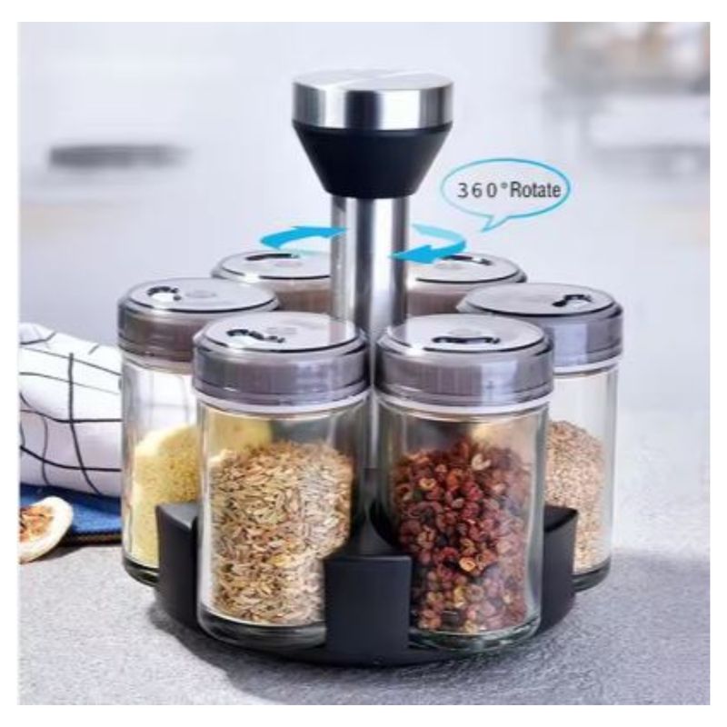 GENERICO - Set de Condimentero Giratorio Acero Vidrio