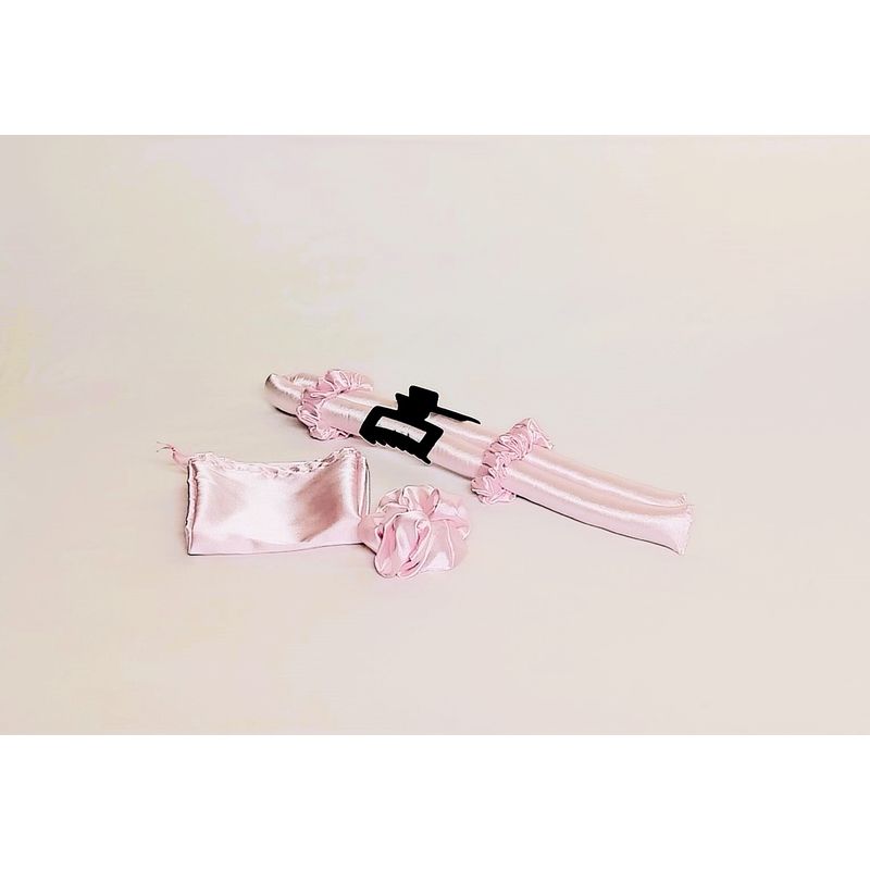 GENERICO - RISADOR SIN CALOR DE SATÍN ROSA+ 2 SCRUNCHIES  + GANCHO DE CABELLO