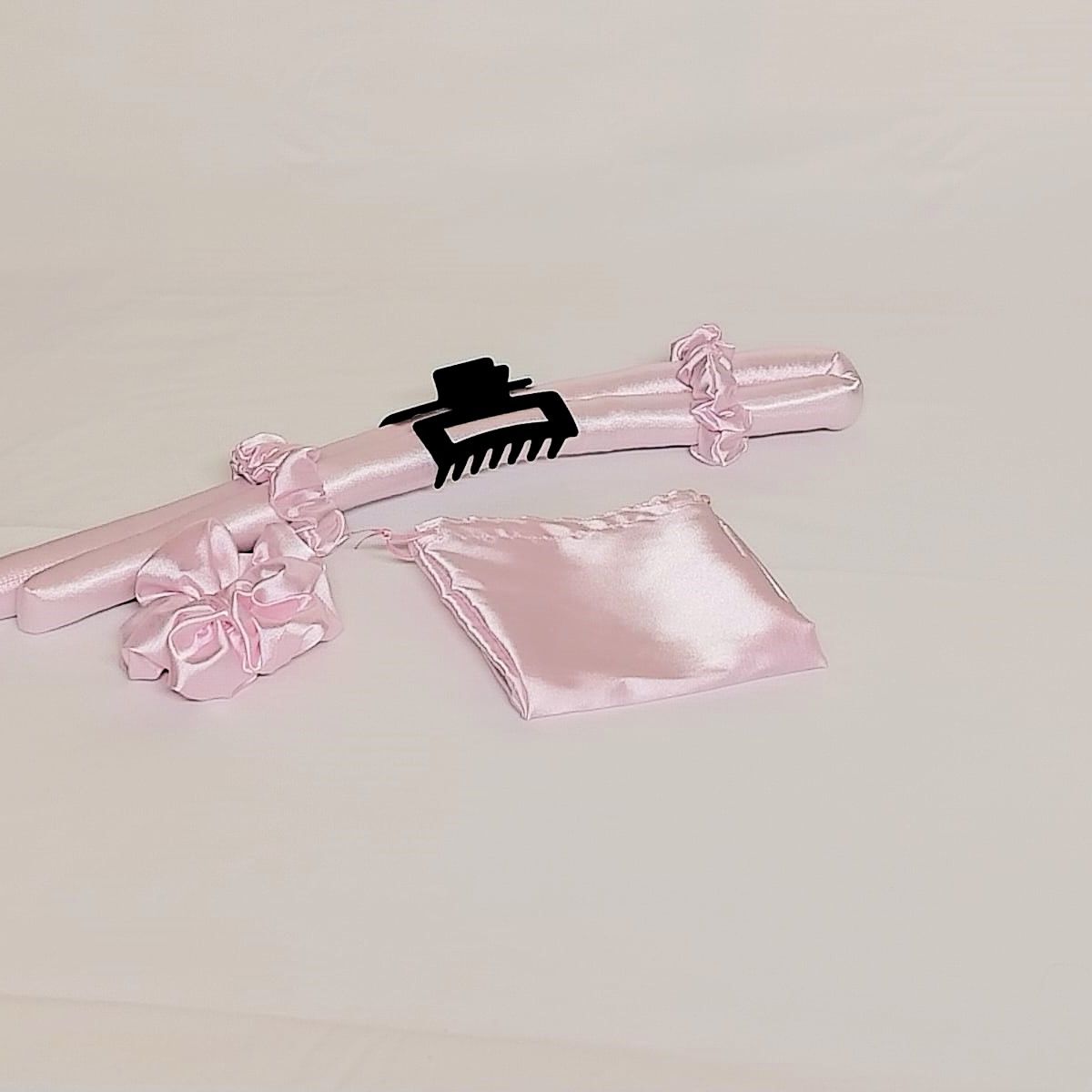 GENERICO - RISADOR SIN CALOR DE SATÍN ROSA+ 2 SCRUNCHIES  + GANCHO DE CABELLO