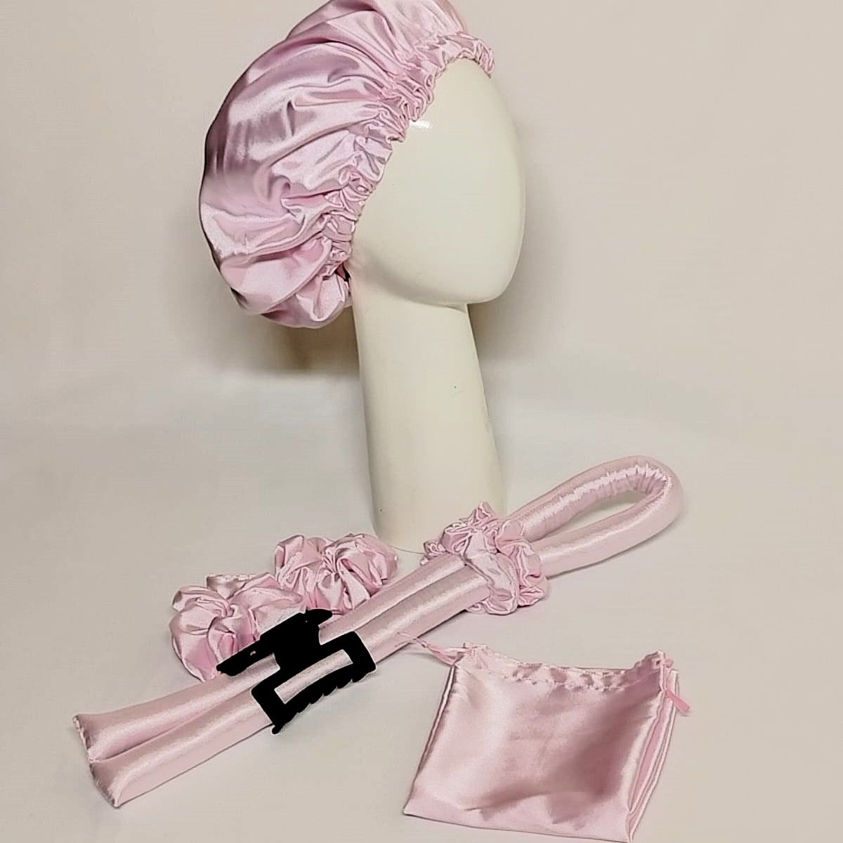 GENERICO - SET DE GORRO DE SATIN + ONDULADOR SIN CALOR ROSA BB