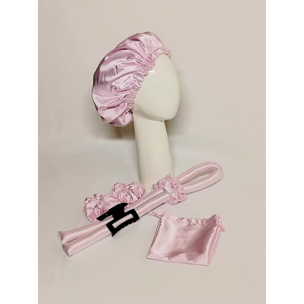 GENERICO - SET DE GORRO DE SATIN + ONDULADOR SIN CALOR ROSA BB