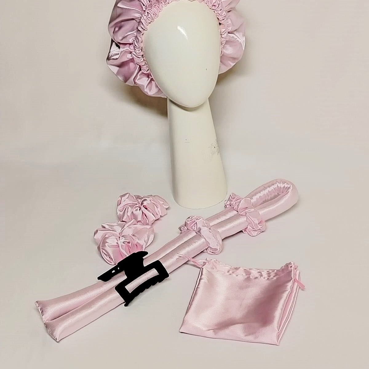 GENERICO - SET DE GORRO DE SATIN + ONDULADOR SIN CALOR ROSA BB
